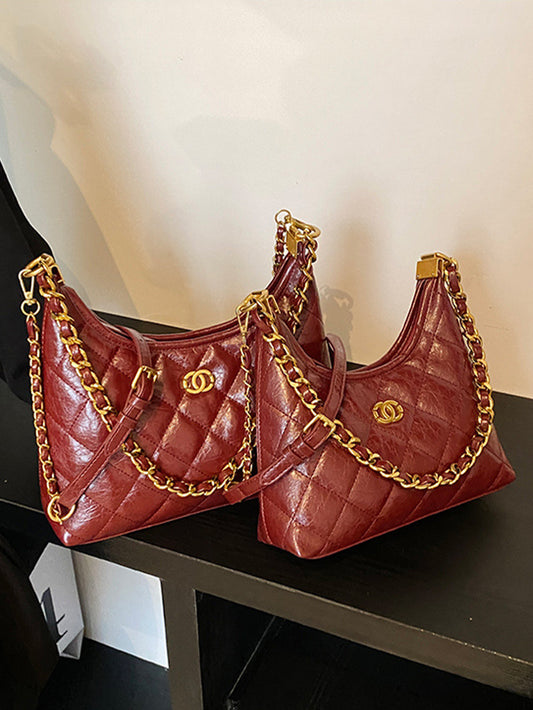 Waxed leather diamond chain bag