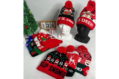 **Christmas LED Pom-Pom Knit Hat (Winter Warm Fold-Up Light-Up Hat)**