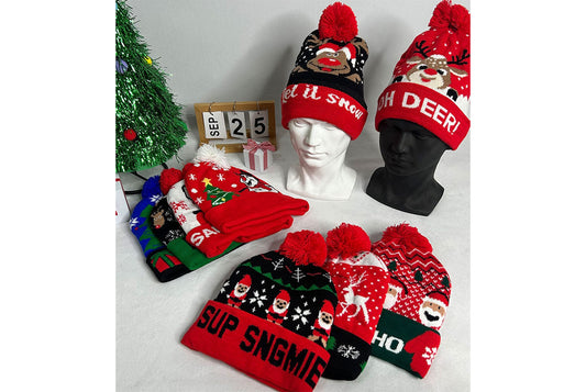 **Christmas LED Pom-Pom Knit Hat (Winter Warm Fold-Up Light-Up Hat)**