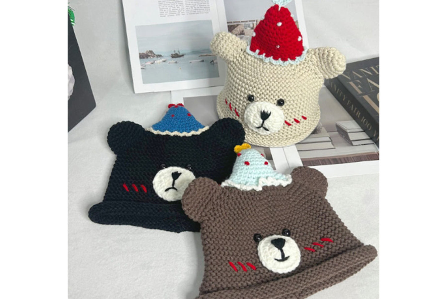 **Handmade Teddy Bear Knitted Hat (Sweet and Warm Autumn/Winter Wool Hat)**