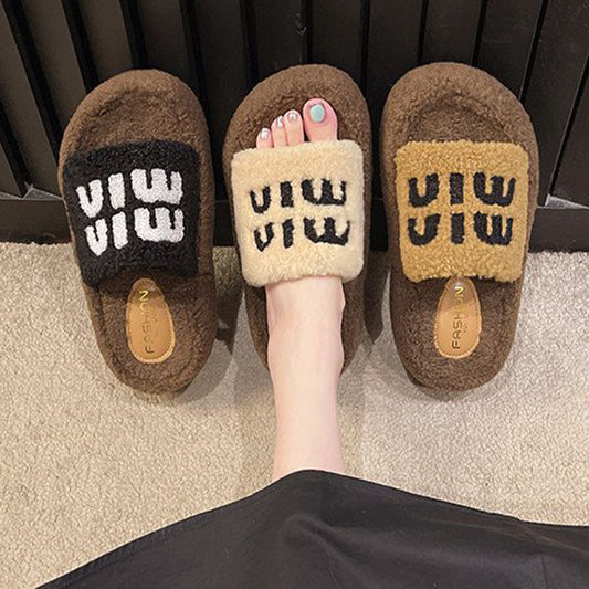 Thick-soled furry slippers