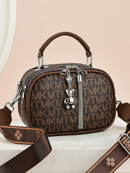 Versatile Shoulder Bag for Women: Retro Crossbody with Wide Strap & Bear Charm - 9 Colours