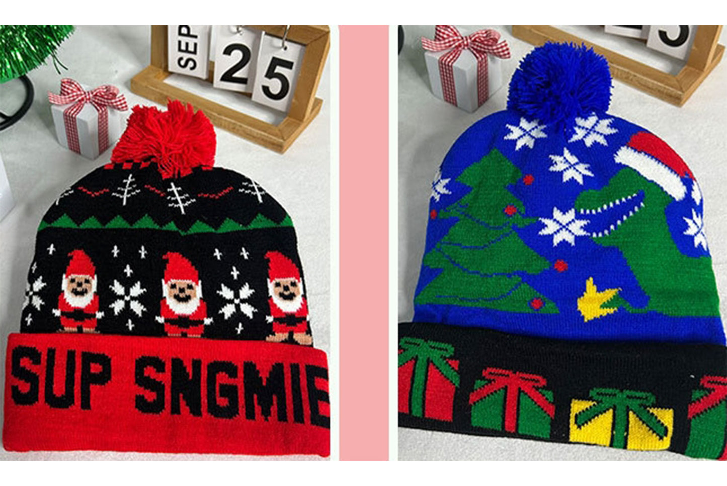 **Christmas LED Pom-Pom Knit Hat (Winter Warm Fold-Up Light-Up Hat)**