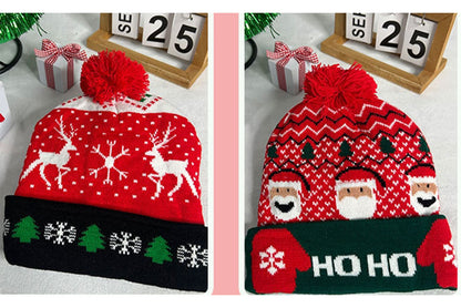**Christmas LED Pom-Pom Knit Hat (Winter Warm Fold-Up Light-Up Hat)**
