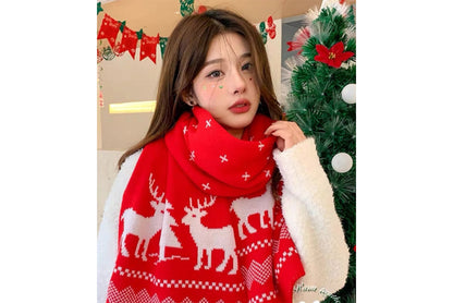 **Christmas Reindeer Knit Scarf (Three Colors Available)**