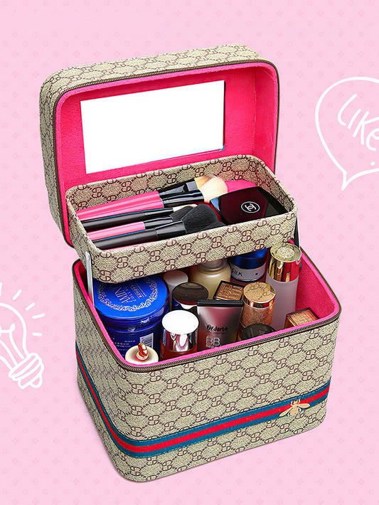 Stylish & Functional PU Travel Cosmetic Case with Mirror - 4 Colours