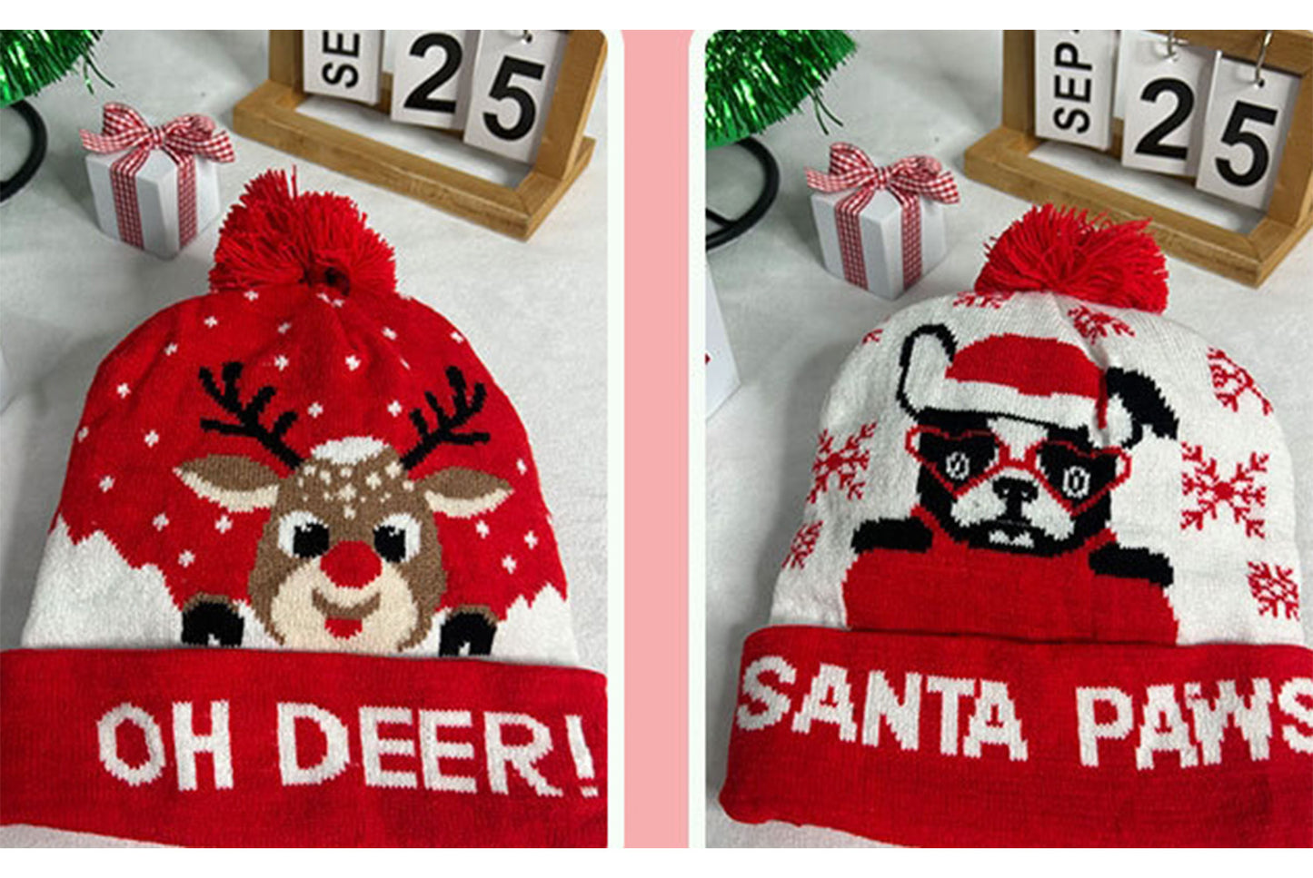 **Christmas LED Pom-Pom Knit Hat (Winter Warm Fold-Up Light-Up Hat)**