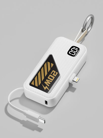 Mini Portable Power Bank Keychain with Built-in Charging Cable