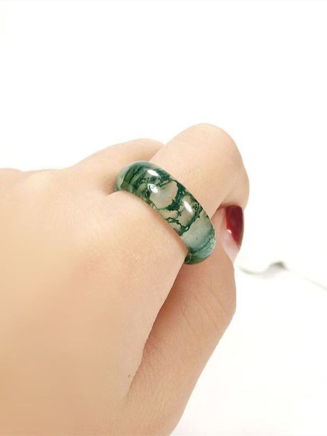 Natural Water Grass Agate Ring