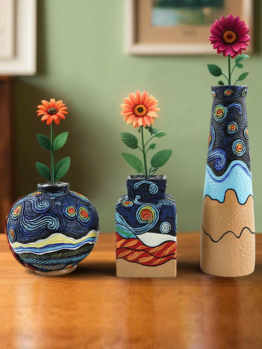Van Gogh Art Star Moon Night Flower Pot Decoration - 2/3 piece Set