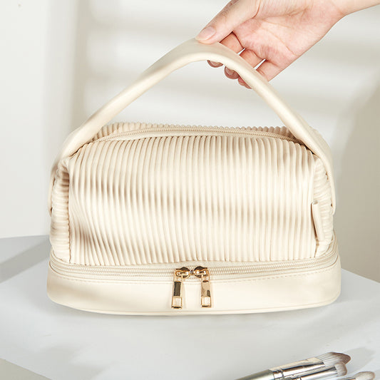Simple pleated PU wash bag