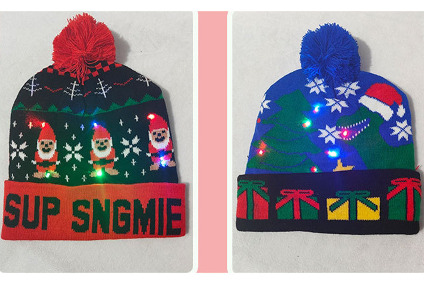 **Christmas LED Pom-Pom Knit Hat (Winter Warm Fold-Up Light-Up Hat)**