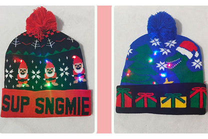 **Christmas LED Pom-Pom Knit Hat (Winter Warm Fold-Up Light-Up Hat)**