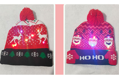 **Christmas LED Pom-Pom Knit Hat (Winter Warm Fold-Up Light-Up Hat)**