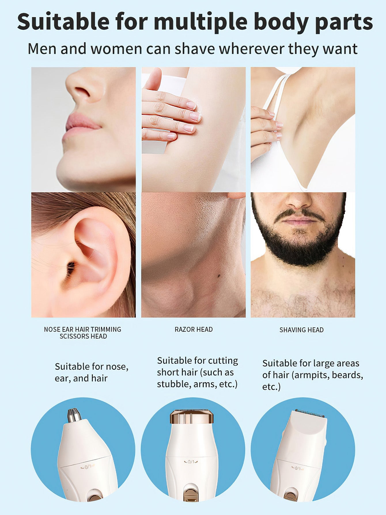 Multifunctional Hair Removal Shaver ¨C Portable and Versatile Grooming Tool - 3 Colors