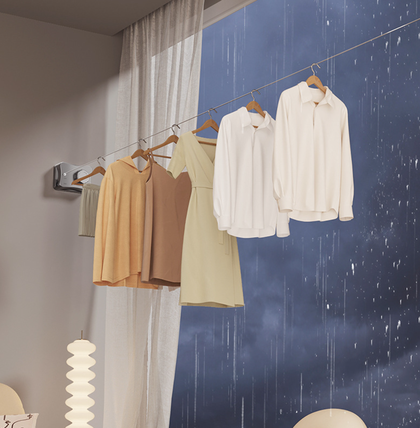 Invisible retractable wall mounted clothesline