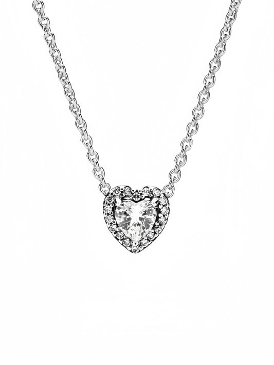 White Copper Plated 925 Silver Noble Heart Necklace