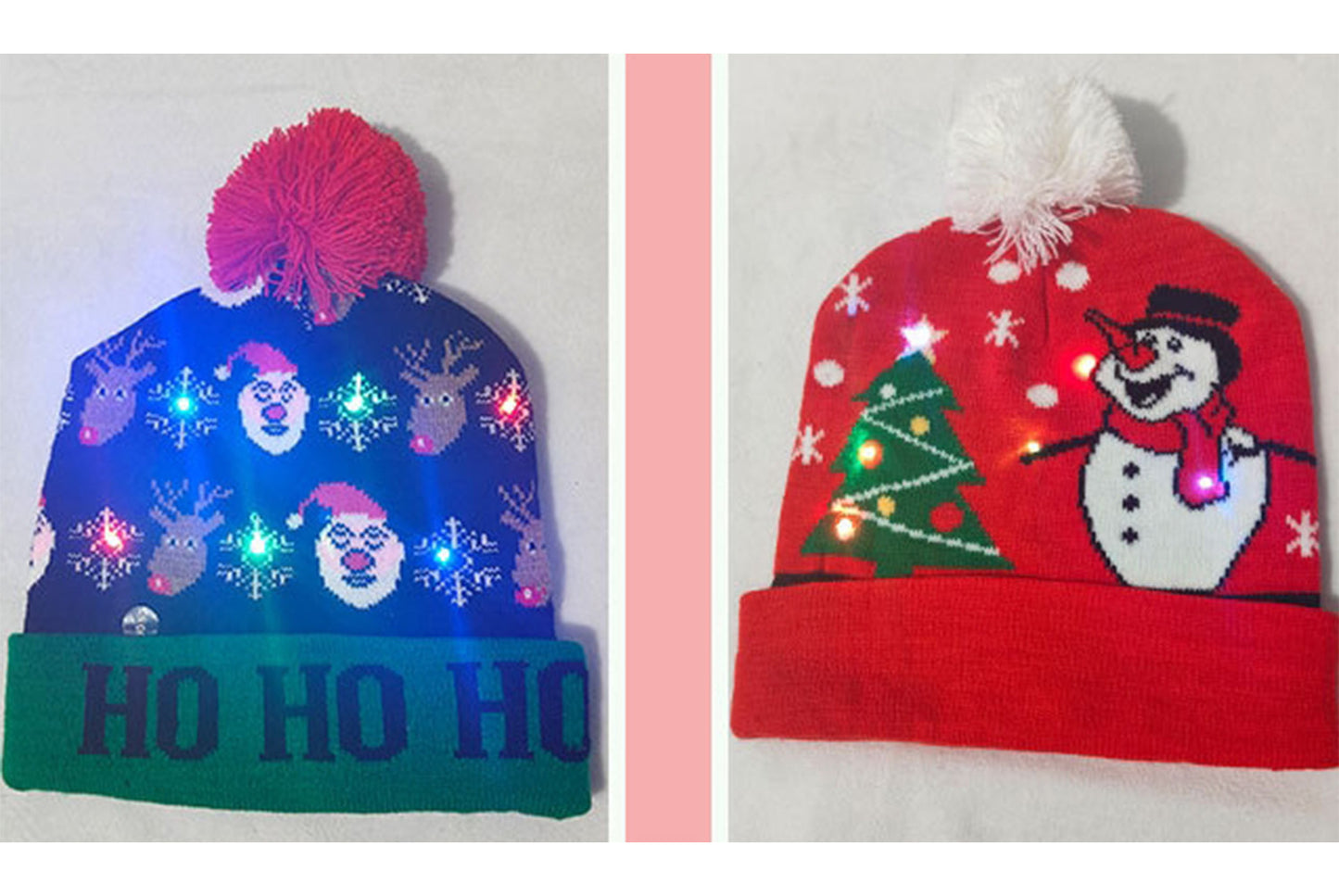 **Christmas LED Pom-Pom Knit Hat (Winter Warm Fold-Up Light-Up Hat)**