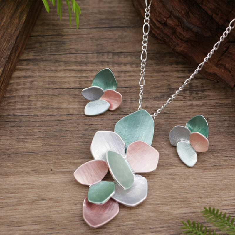 Enamel Geometric Petal Earring Pendant Set