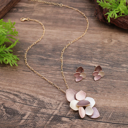 Enamel Geometric Petal Earring Pendant Set