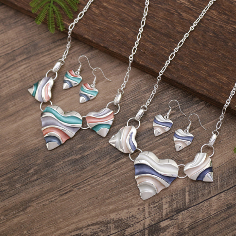 Enamel ripple heart earrings and necklace set