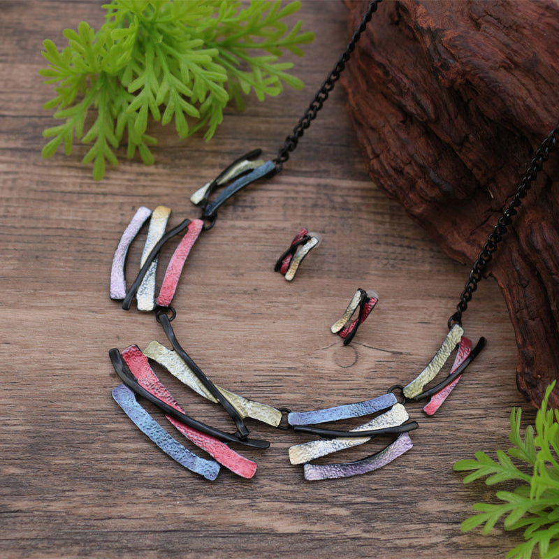 Colorful oil painting irregular line earring necklace set