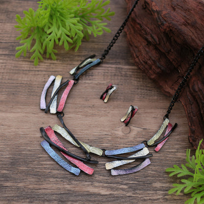 Colorful oil painting irregular line earring necklace set