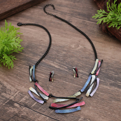 Colorful oil painting irregular line earring necklace set