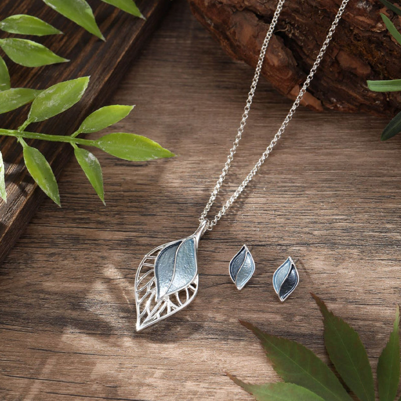 Colorful oil painting hollow leaf earring pendant set