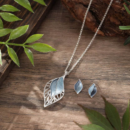 Colorful oil painting hollow leaf earring pendant set