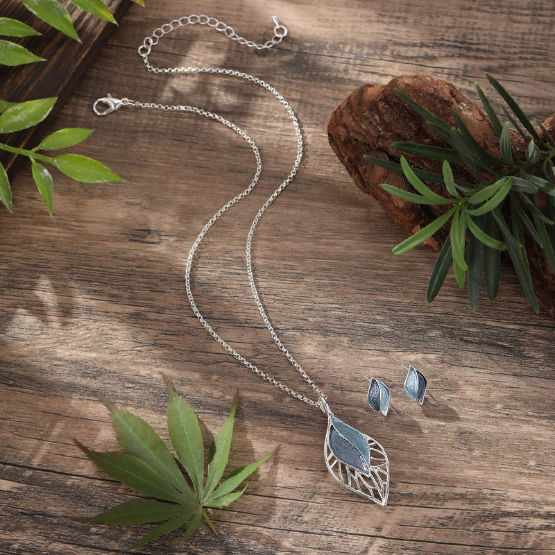 Colorful oil painting hollow leaf earring pendant set