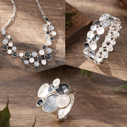 Colorful oil painting round geometric petals ring bracelet necklace set
