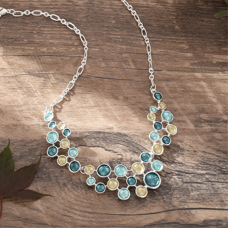 Colorful oil painting round geometric petals ring bracelet necklace set