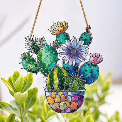 Cactus Potted Decorative Colored Acrylic Window Hanging