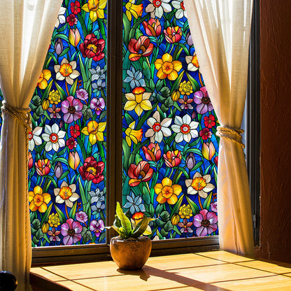 Double-sided colorful flower static glass sticker