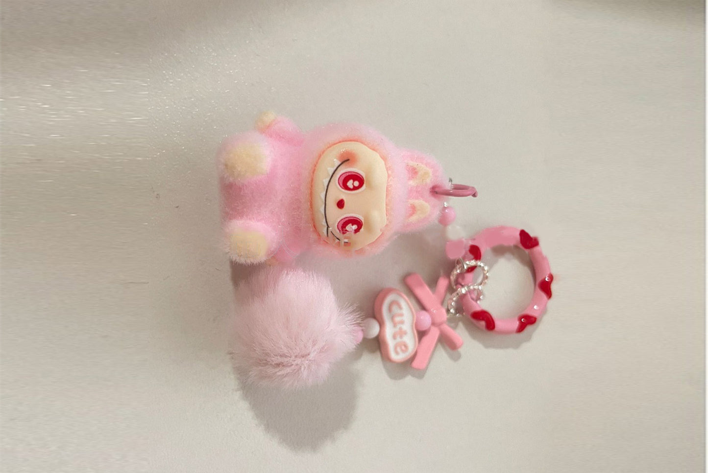 Sitting flocked Labu keychain