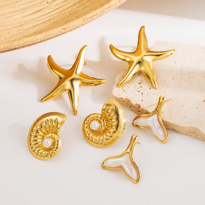Fashion Mermaid Starfish Stainless Steel Earrings