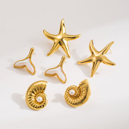 Fashion Mermaid Starfish Stainless Steel Earrings