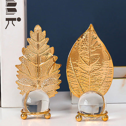Wrought iron golden leaf crystal ball ornaments