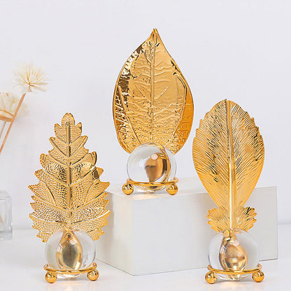 Wrought iron golden leaf crystal ball ornaments