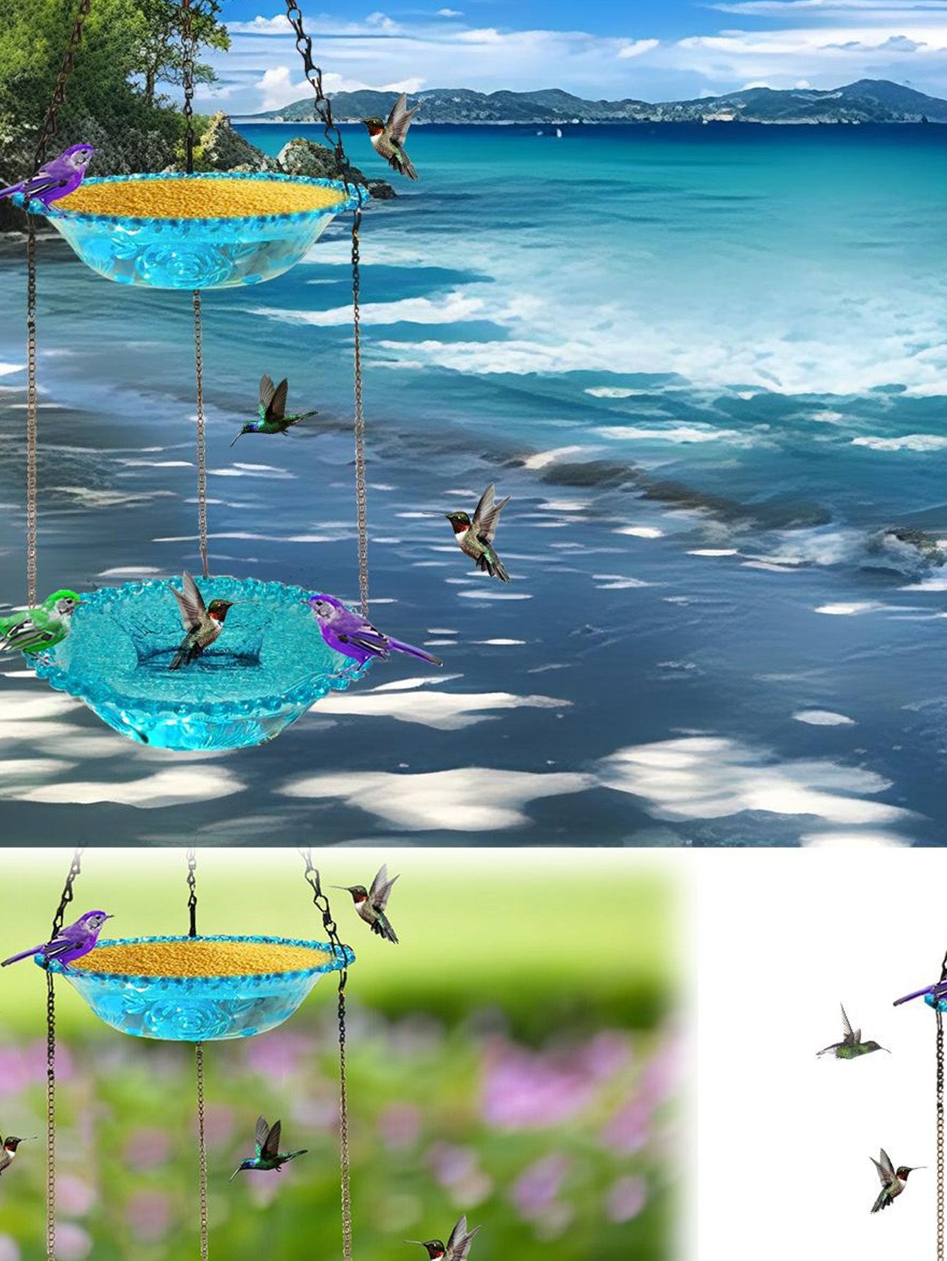 Double-layer Outdoor Hanging Bird Feeder Bird Bath