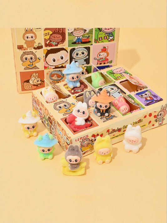 12 LABUBU flocked dolls, hole-shaped pendant ornaments se