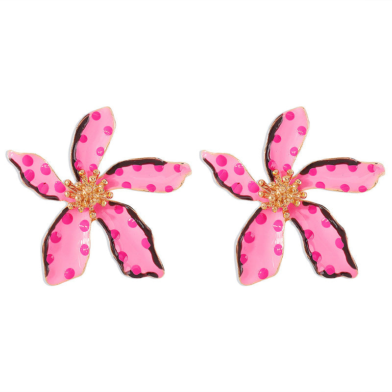 Fashion Alloy Oil Drop Floral Polka Dot Earrings