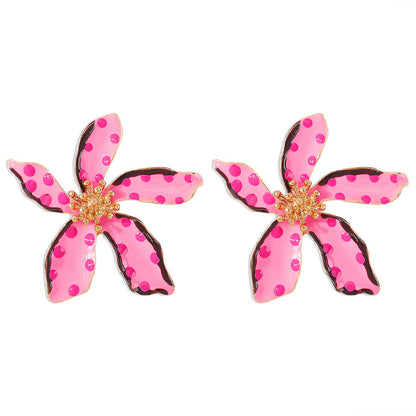 Fashion Alloy Oil Drop Floral Polka Dot Earrings