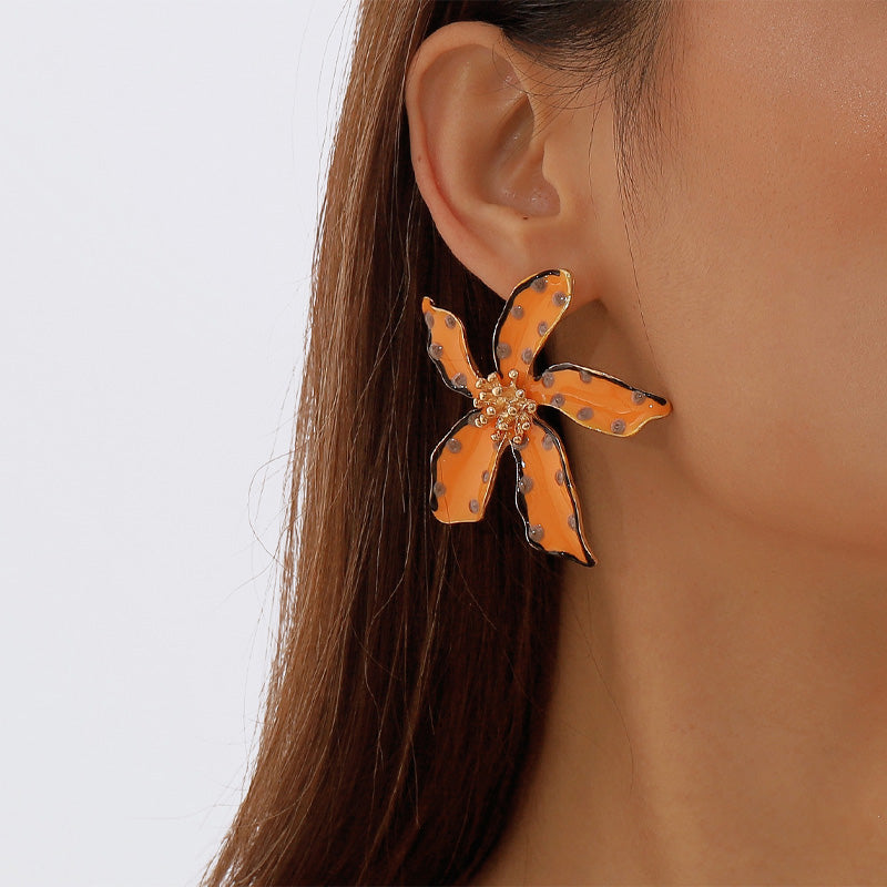 Fashion Alloy Oil Drop Floral Polka Dot Earrings