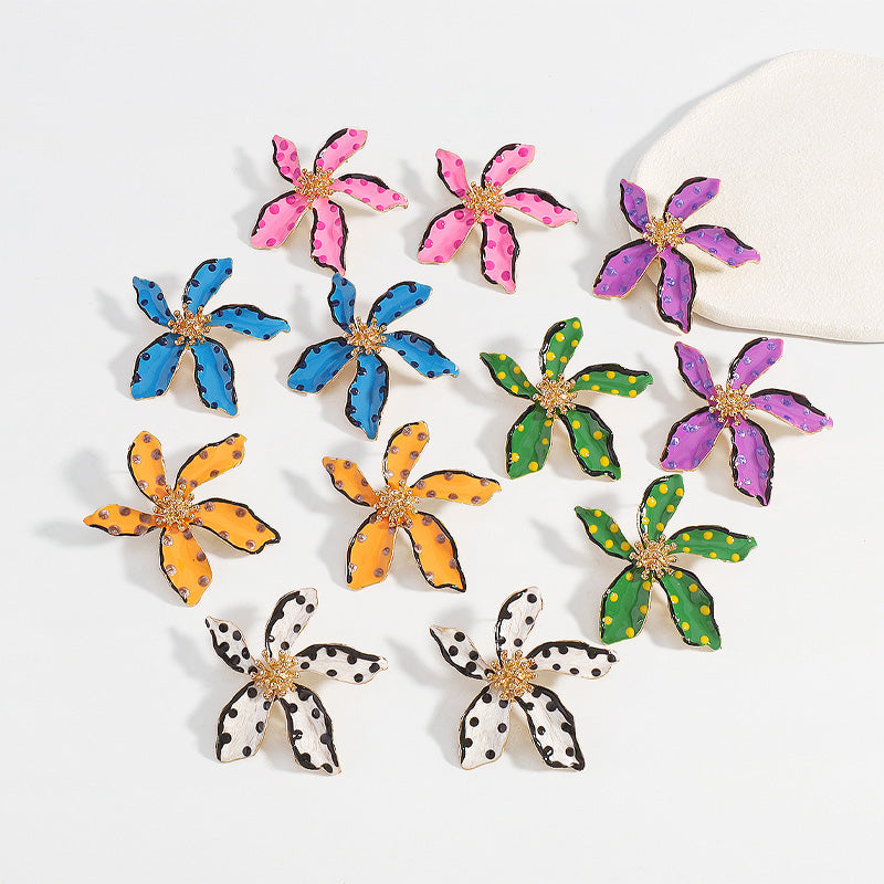 Fashion Alloy Oil Drop Floral Polka Dot Earrings