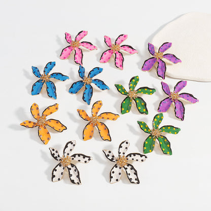 Fashion Alloy Oil Drop Floral Polka Dot Earrings