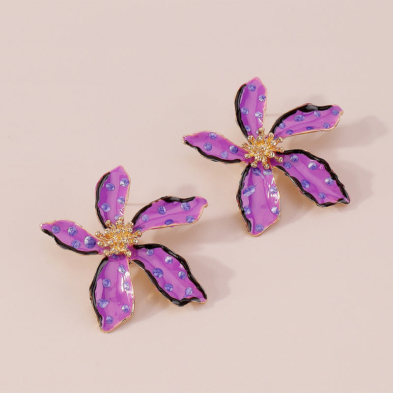 Fashion Alloy Oil Drop Floral Polka Dot Earrings