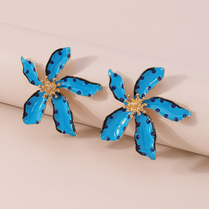 Fashion Alloy Oil Drop Floral Polka Dot Earrings