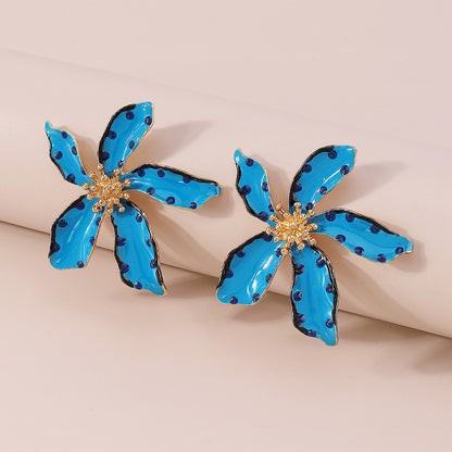 Fashion Alloy Oil Drop Floral Polka Dot Earrings